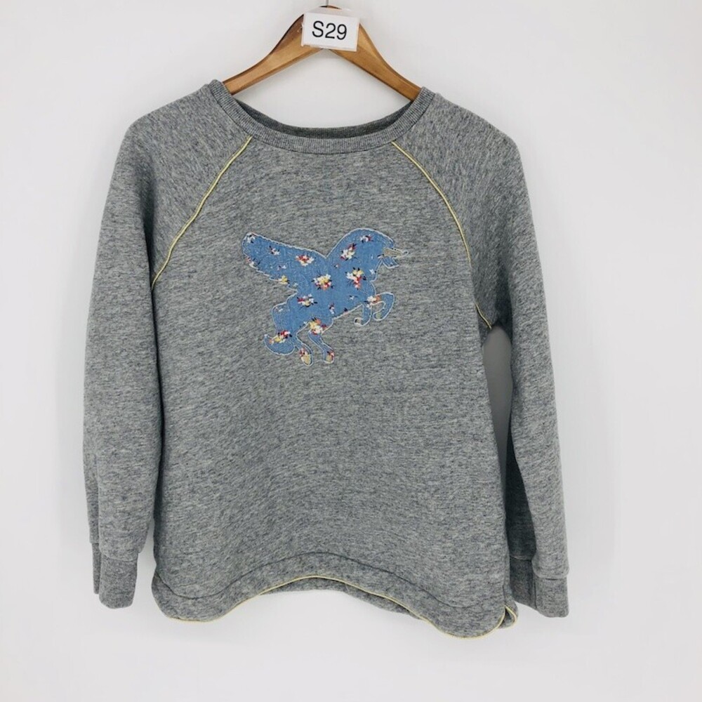 Boden Kid's Gray Polyester & Cotton Crew Neck Unicorn Pegasus Sweat Shirt 15/16Y